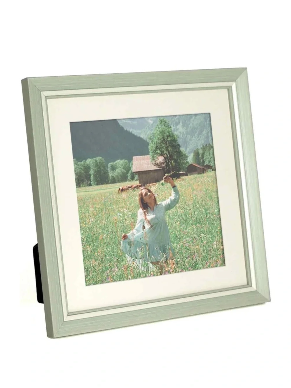 Solid Wood Picture Frame High-Definition Glass Cover plus Mat 10x10” SAGE GREEN